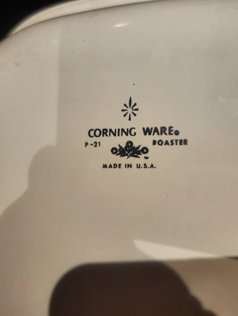 Corningware P-21 Roaster White Ceramic Lasagna Baking Dish with Blue Cornflower